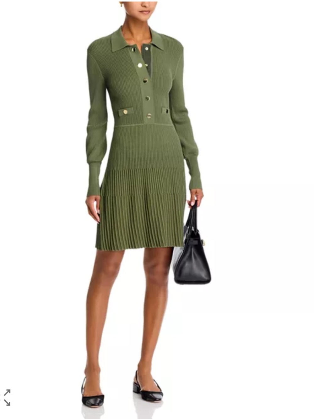 Veronica Beard Lauper Olive Green Ribbed Polo Knit Dress